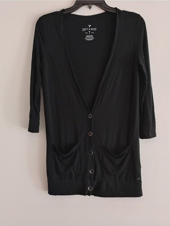 American Eagle Outfitters Tops - American Eagle Outfitters Black 'Soft & Sexy' Lightweight Smooth Knit Cardigan